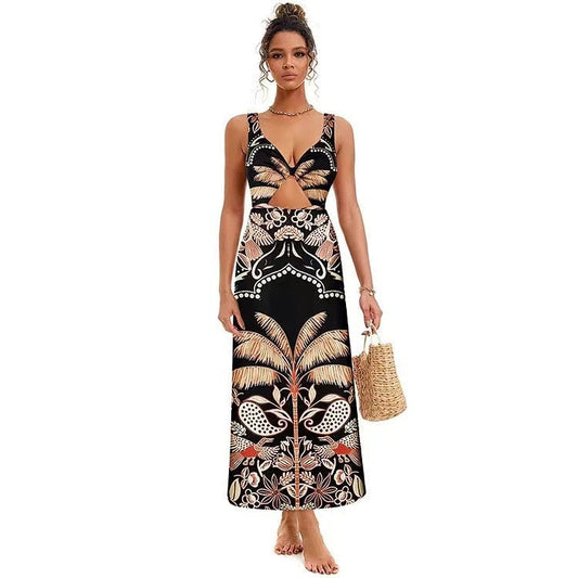 Lonkey Swimwear Retro Printed Mesh Trousers Conservative Swimwear Bikini