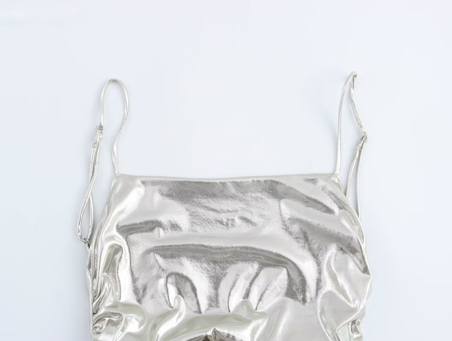 Women Clothing Metal Foil Pleated Slim Strap Dress