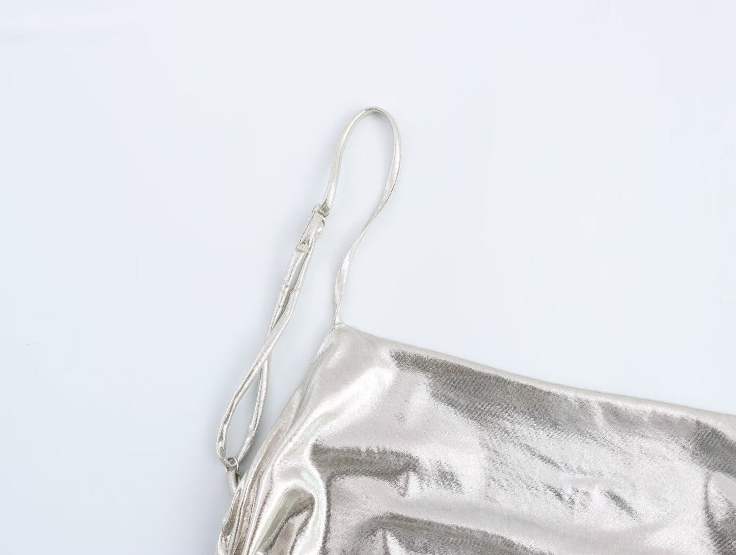Women Clothing Metal Foil Pleated Slim Strap Dress