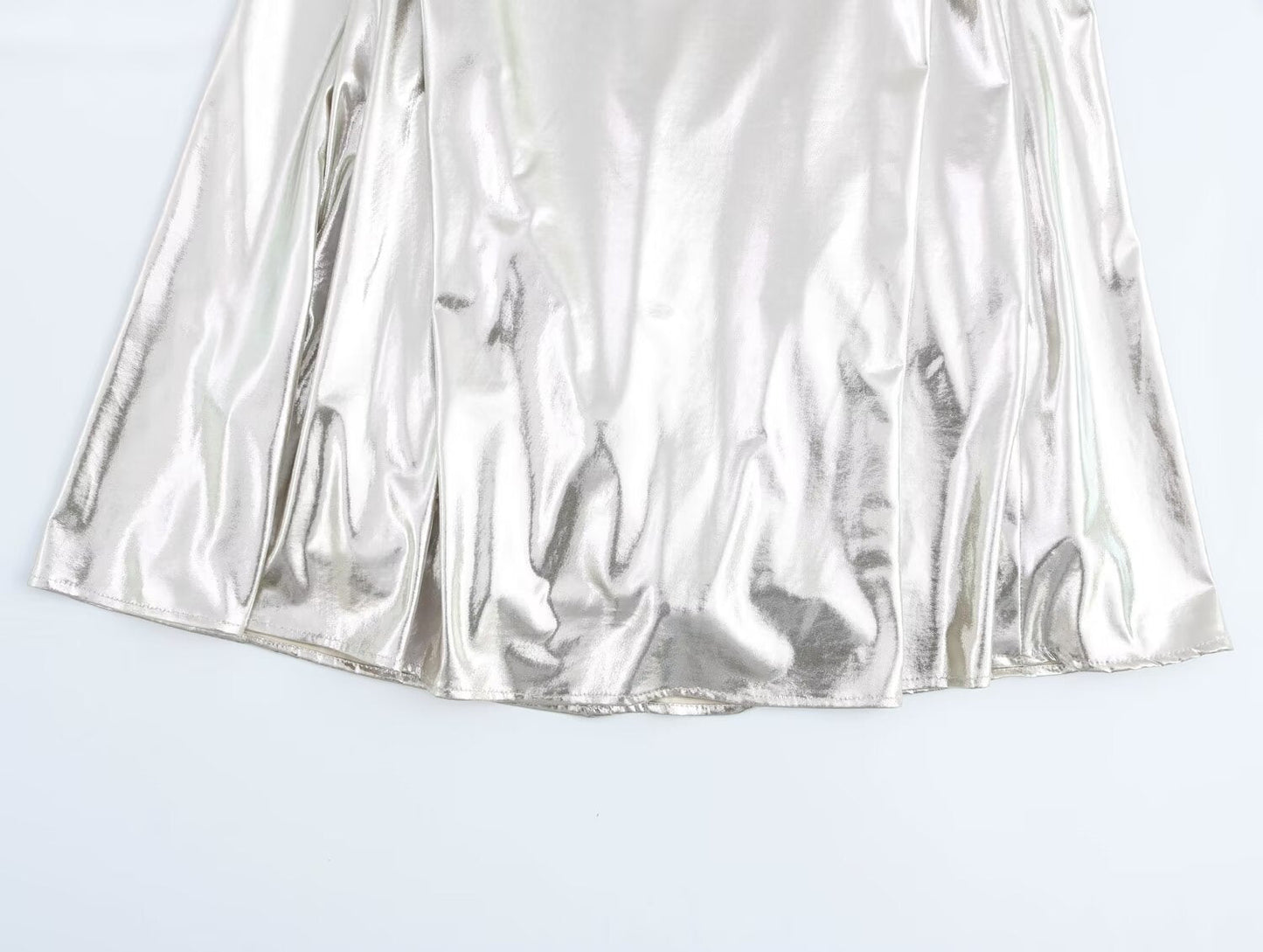 Women Clothing Metal Foil Pleated Slim Strap Dress