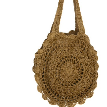Floral Shoulder Bag round Large Capacity Hollow Out Cutout Straw Bag Straw Bag Woven Bag Vacation Beach Bag