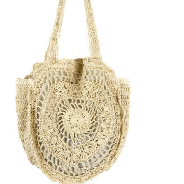 Floral Shoulder Bag round Large Capacity Hollow Out Cutout Straw Bag Straw Bag Woven Bag Vacation Beach Bag