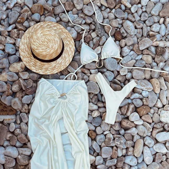 Bikini Drawstring Banded Bikini Three Piece Swimsuit Women Split High Cut Triangle Swimsuit