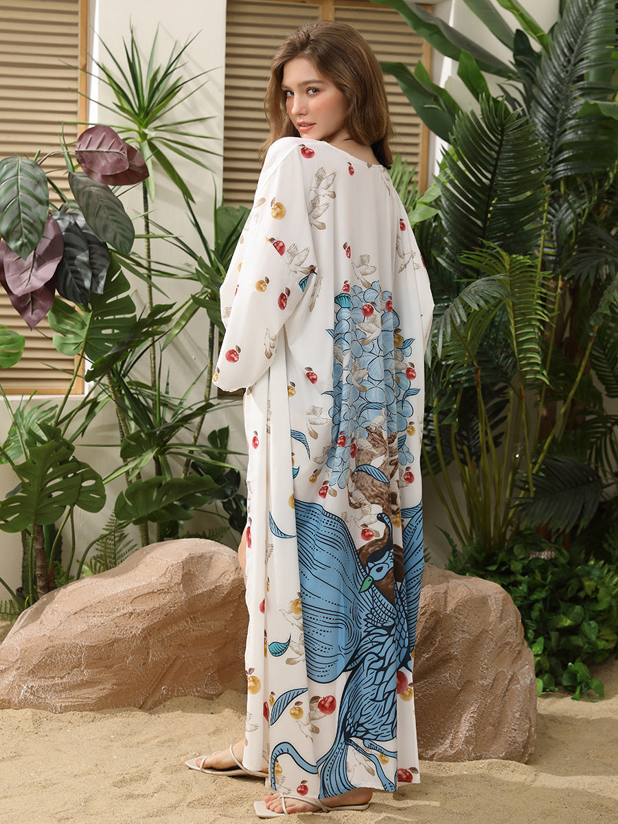 Printed Sunscreen Cardigan Women Bikini Cover up Swimsuit Blouse Vacation Beach Coat