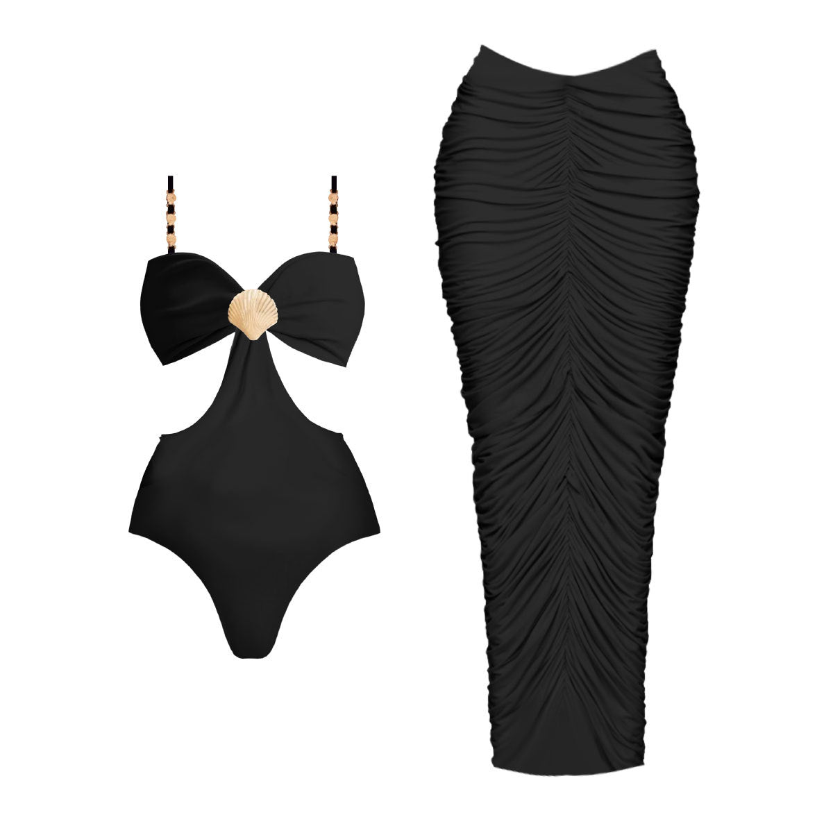 Pure Black Tube Top One Piece High Waist Bikini Swimsuit Women Sexy Backless