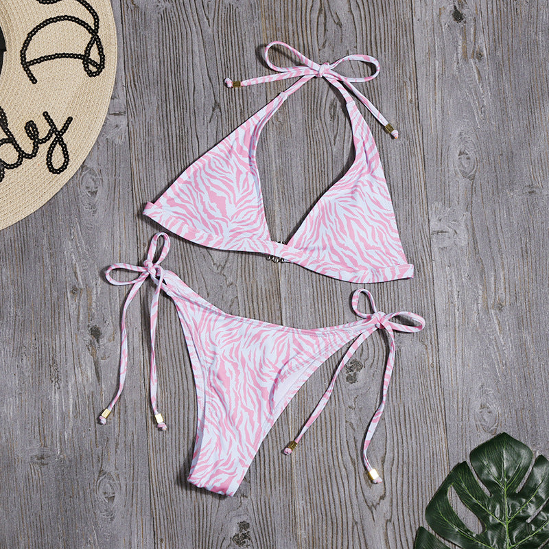 Swimwear Sexy Print Low Waist Split Swimsuit Bikini