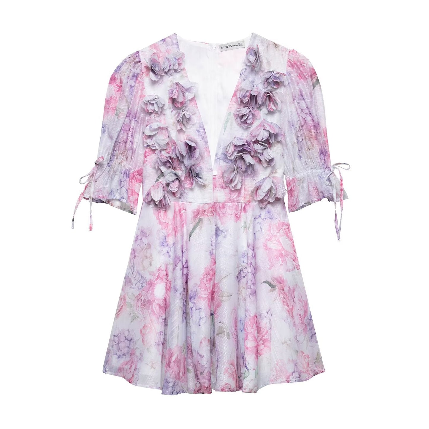 Spring Summer Sexy Chiffon Three Dimensional Floral Floral Dress