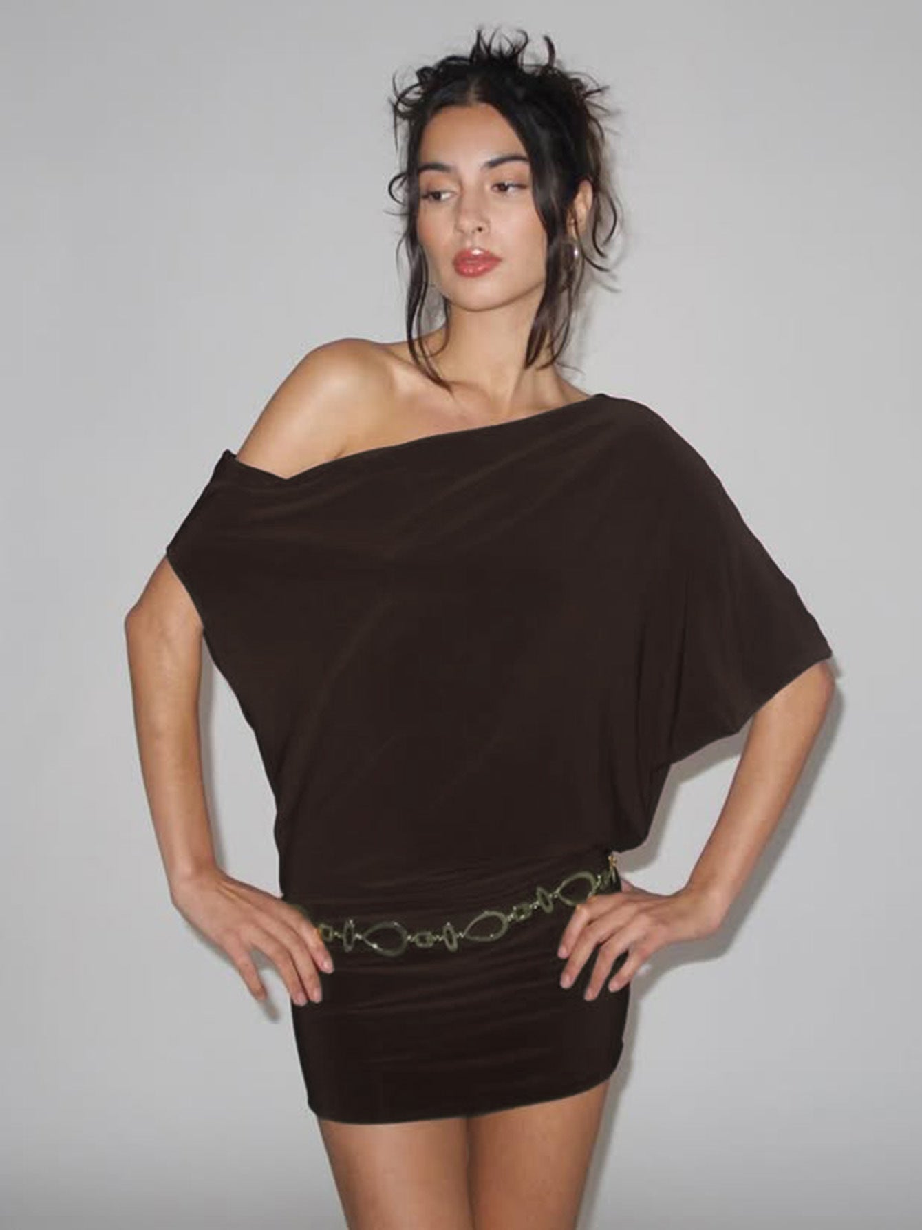 Sexy Solid Color Women Clothing Sexy Tube Top Irregular Asymmetric Shoulder Sleeve Short Slim Sheath Dress Women