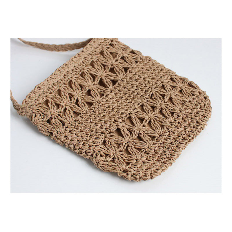 Wooden Bead Tassel Straw Bag Hollow Out Cutout Floral Crossbody Bag Tassel Straw Bag Woven Bag Holiday Beach Bag