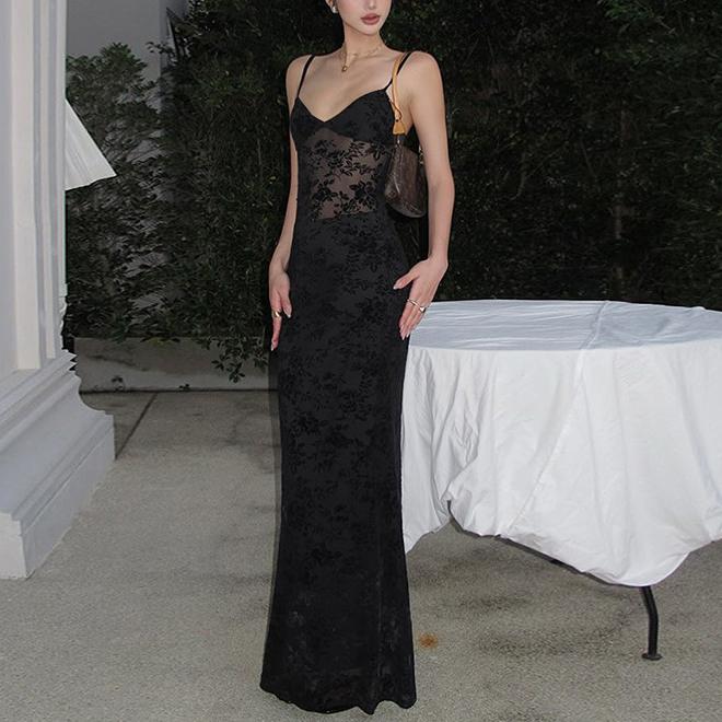 Spring Summer Women Mesh Sexy See through V neck Backless Slim Fit Sling Dress