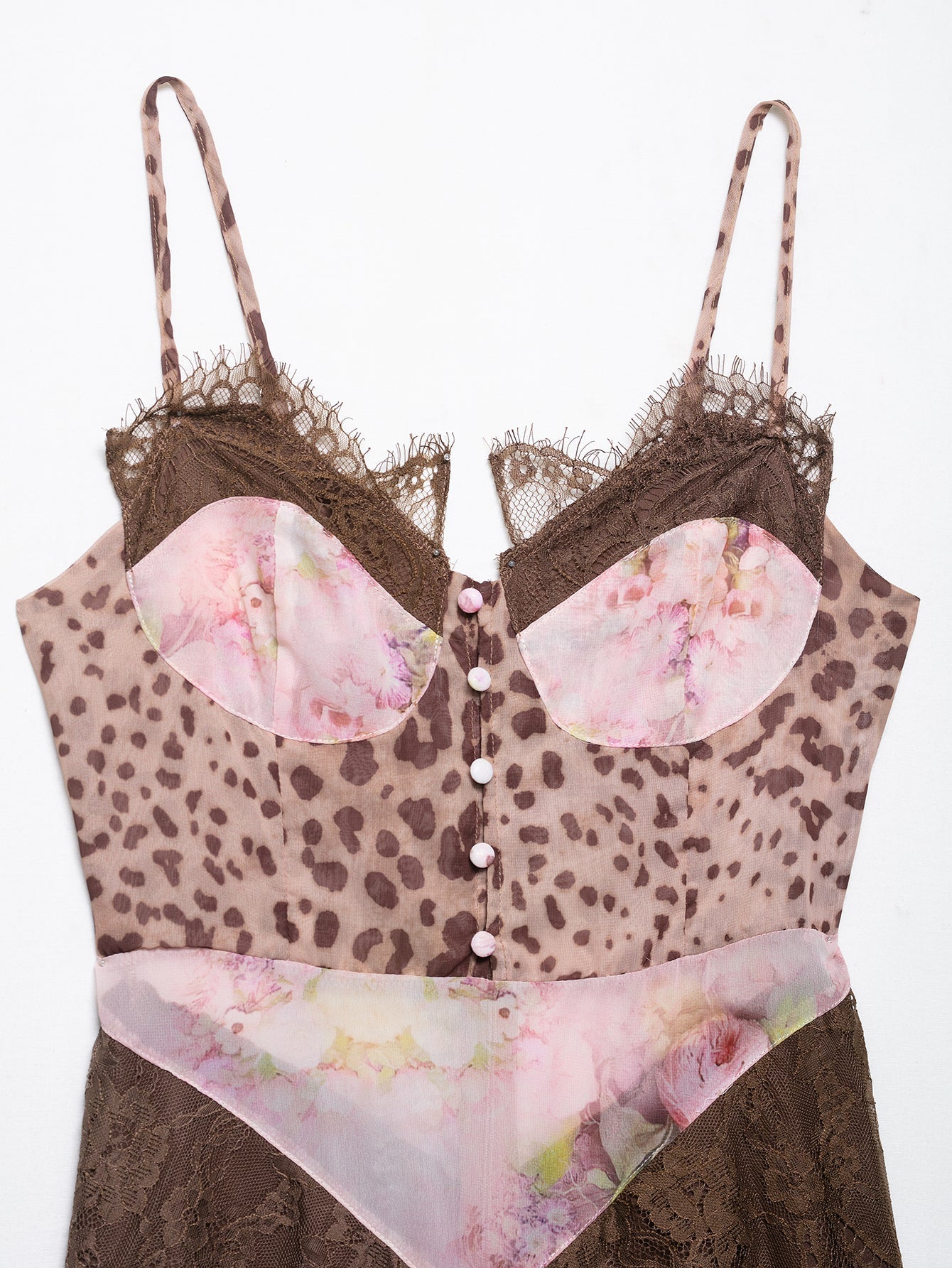 Women Clothing Color Contrast Printed Lace Slim Fit Patchwork Split Sling Dress