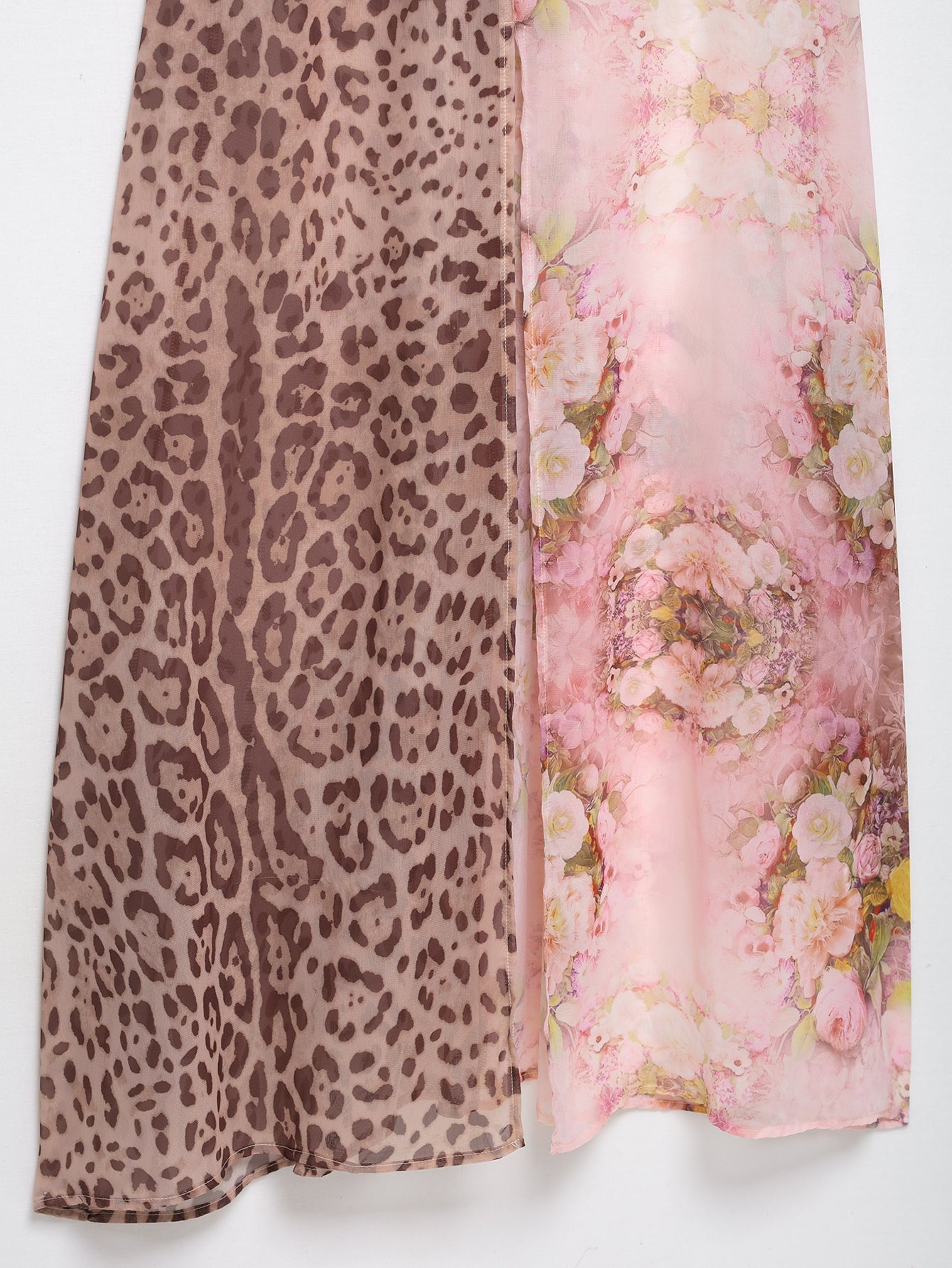 Women Clothing Color Contrast Printed Lace Slim Fit Patchwork Split Sling Dress