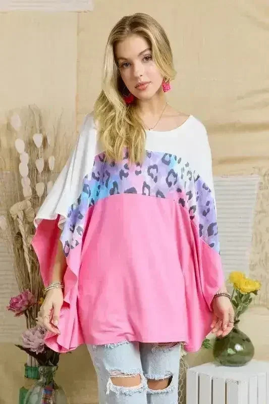 ADORA Colorblock Poncho Style Tunic Top