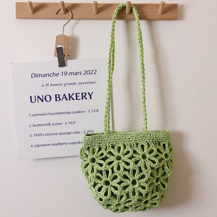 Hollow Out Cutout Floral Shoulder Straw Bag Summer Handmade Straw Bag Woven Bag Vacation Beach Bag Women Bag