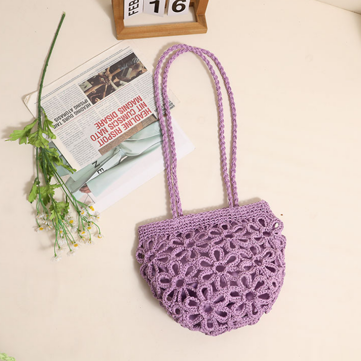 Hollow Out Cutout Floral Shoulder Straw Bag Summer Handmade Straw Bag Woven Bag Vacation Beach Bag Women Bag