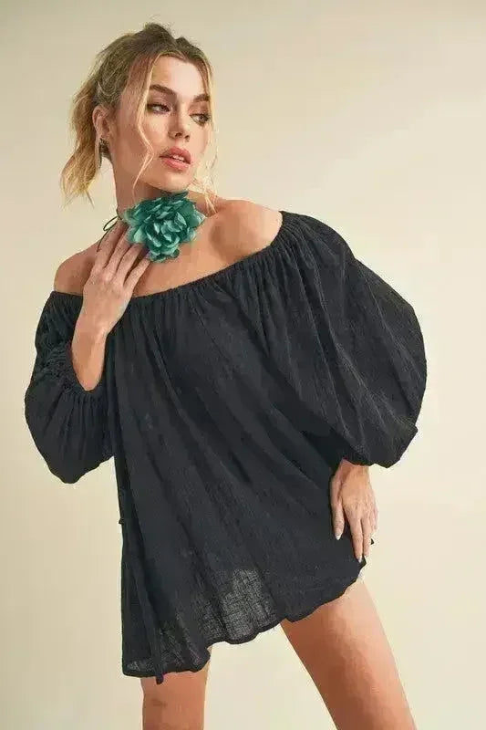 Off-Shoulder Balloon Sleeve Blouse - 100% Cotton Top | Femstylo