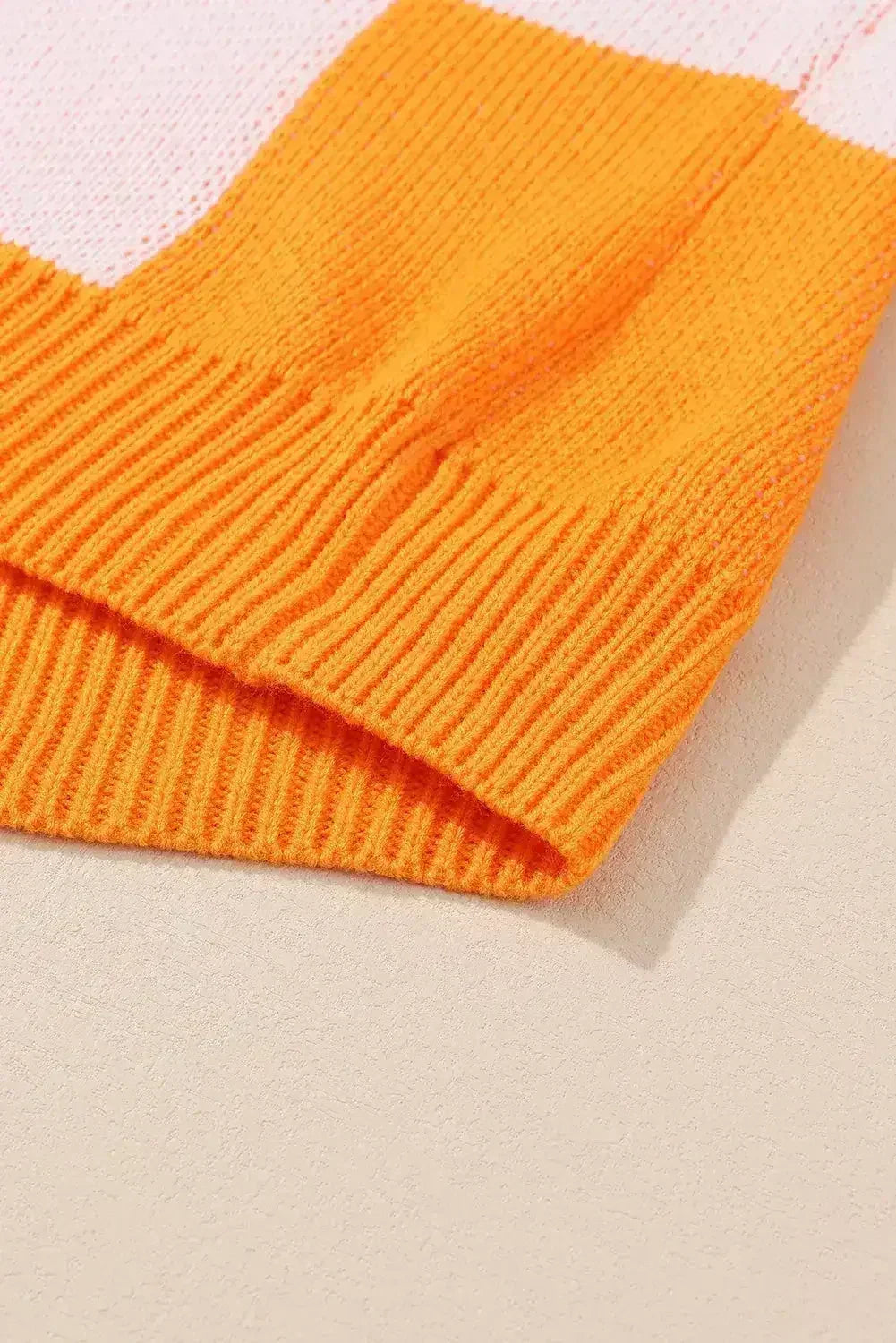 Orange Checkered Bishop Sleeve Sweater - Femstylo