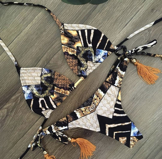 Bikini Swimsuit Printed Tassel Bikini Swimwear