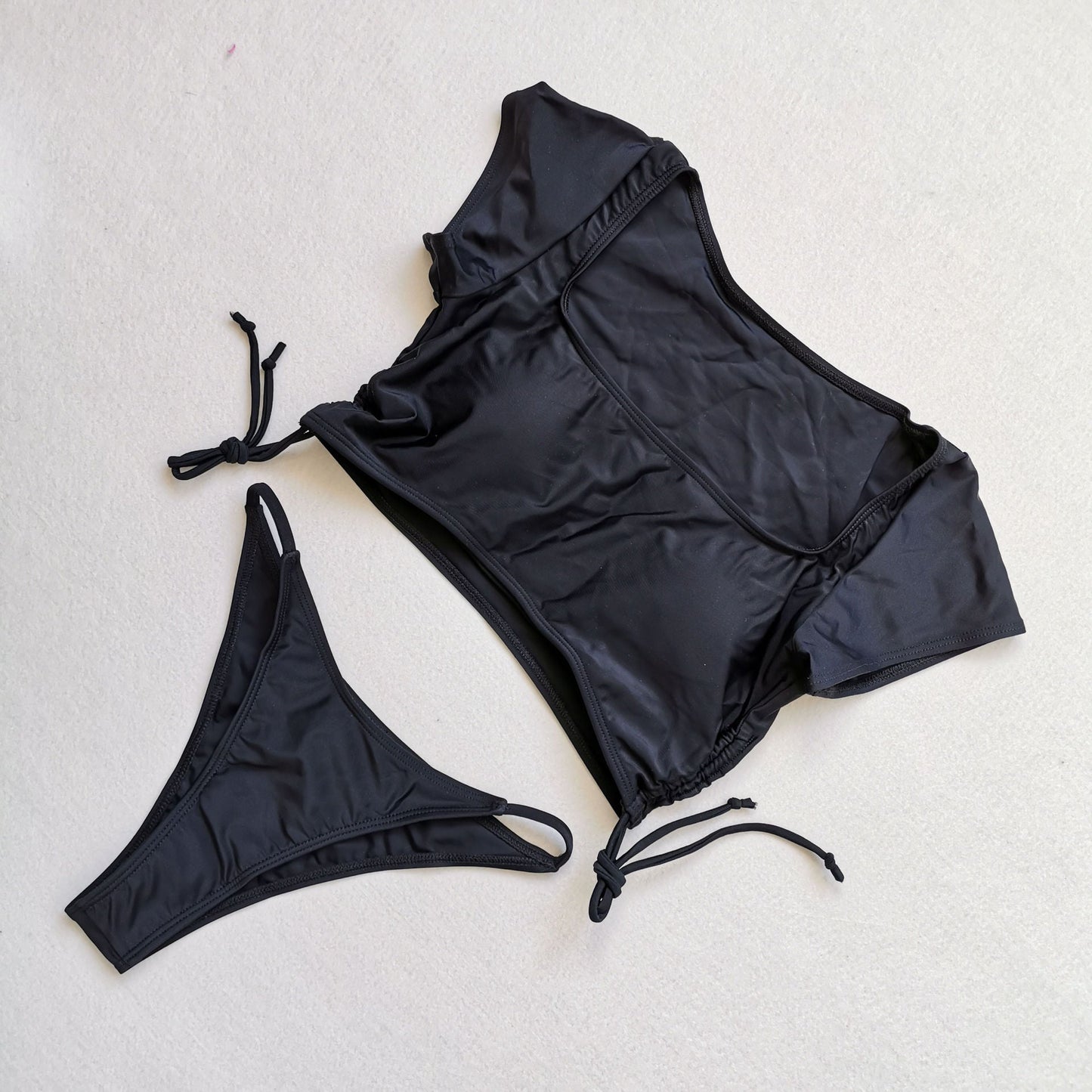 New Sexy Short Sleeved Bikini Split Swimsuit Women Solid Color Nylon Swimsuit