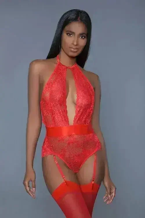 Ophelia Satin Bodysuit – Detachable Suspenders & Plunge Neckline