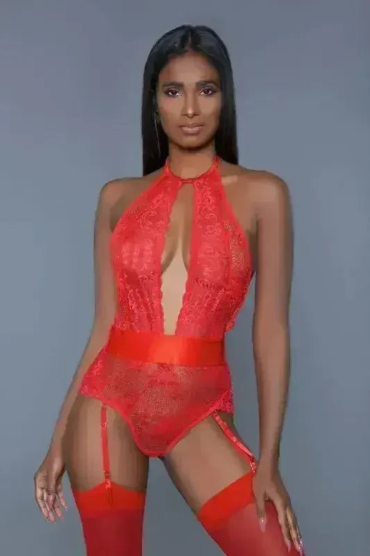 Ophelia Satin Bodysuit – Detachable Suspenders & Plunge Neckline