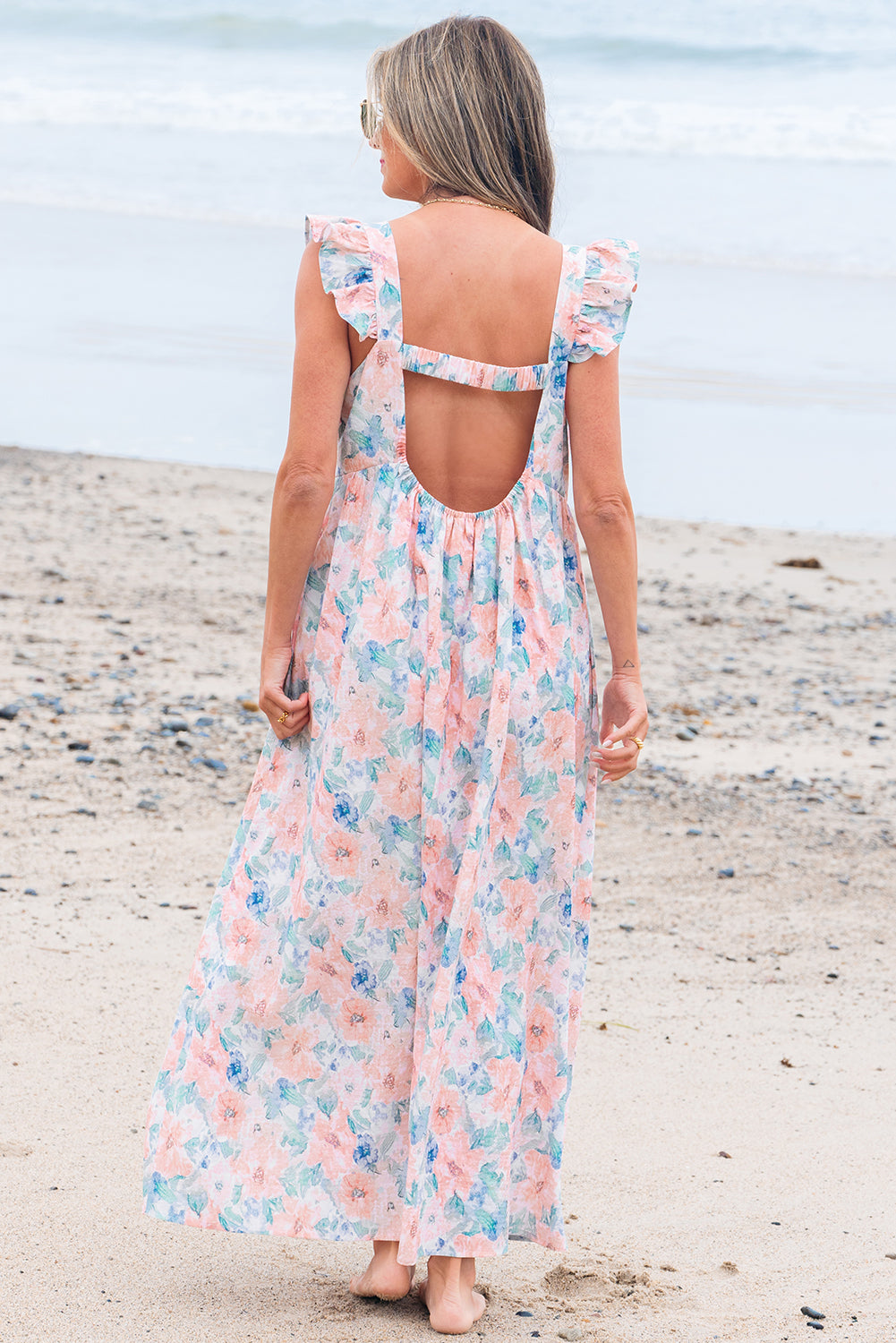 Nataly Floral Square Neck Backless Long Dress