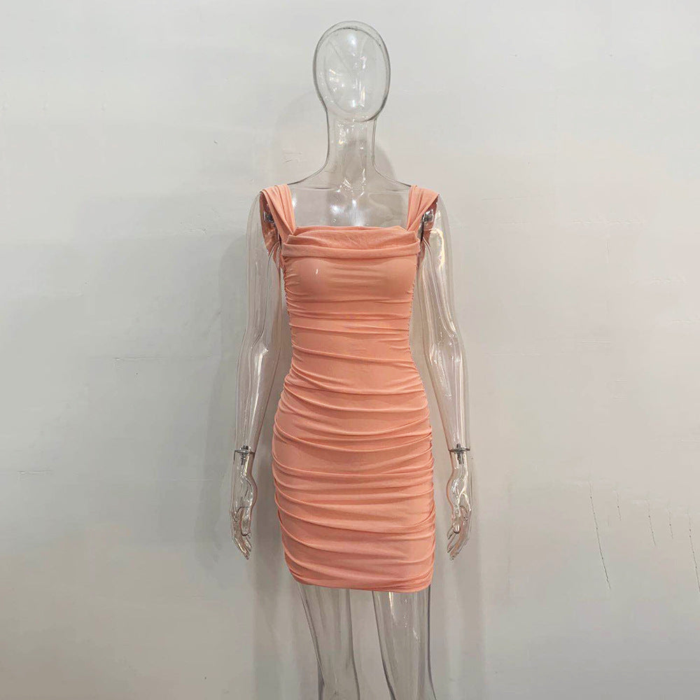 Summer New Sling off Neck Mesh Sexy Nightclub Sheath Dress