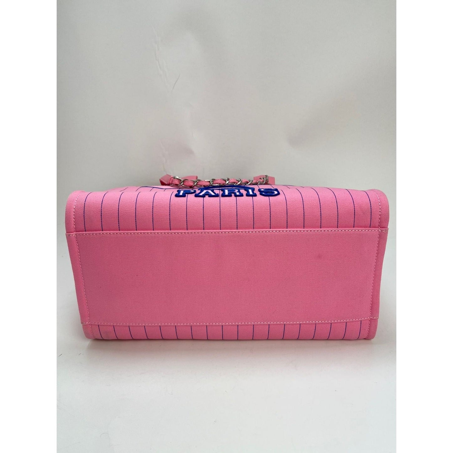 Chanel Canvas Calfskin Striped Medium Deauville Pink Tote