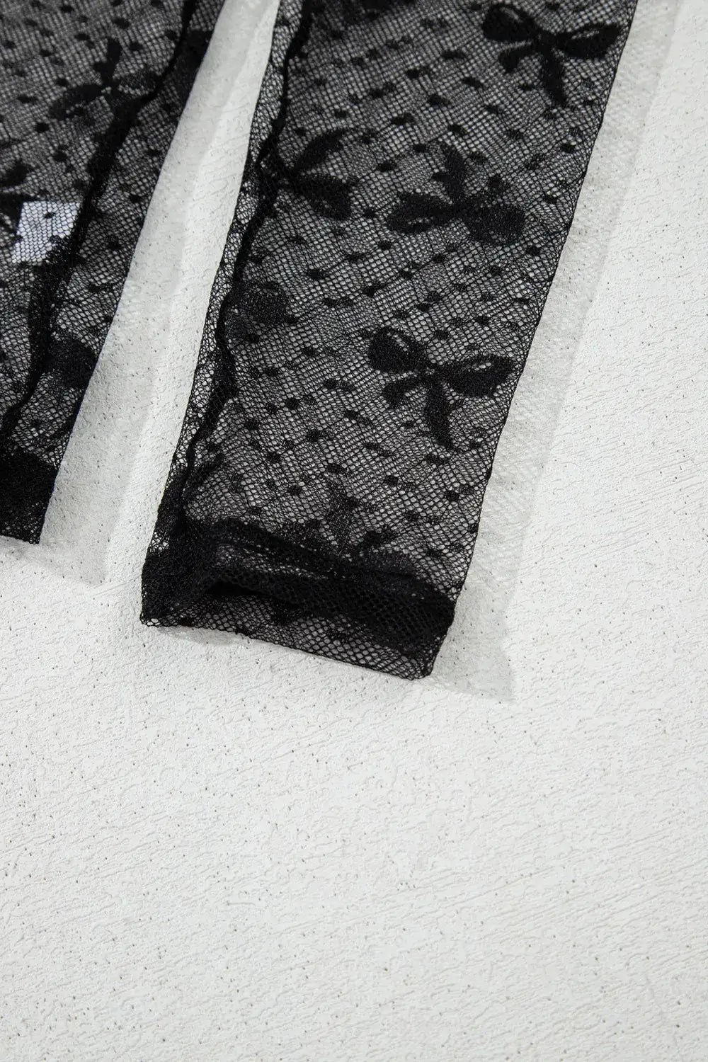 Bow Round Neck Sheer Lace Top With Stretch Fabric Imported