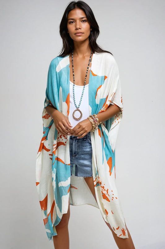 Kimono enveloppant Ocean Bloom aigue-marine