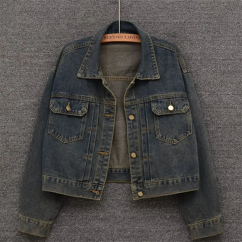 Blue Denim Top Women Autumn Classic Style Short Coat New Korean Fashion  Chic Pockets O-Neck Female Ropa De Mujer Loose Jackets