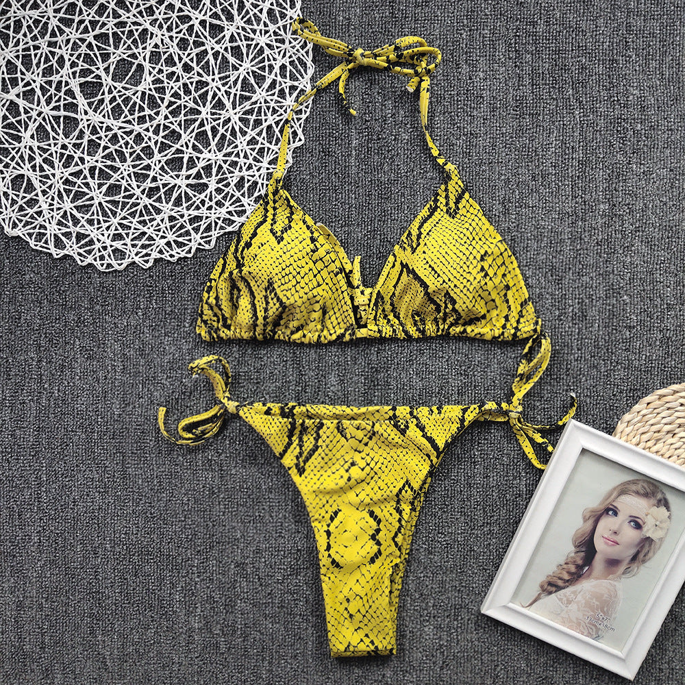 Color Blooming Printed Bikini Sexy Lace up Double Sided Fabric Women Swimsuit Bikini