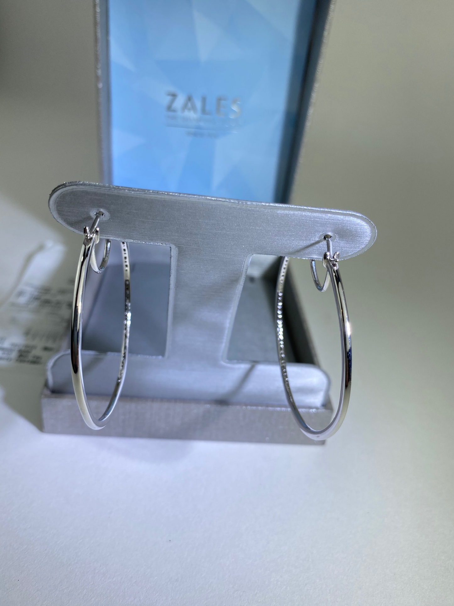 Zales 1/2 CT. T.W. Baguette and Round Diamond Alternating Hoop Earrings in 10K White Gold New