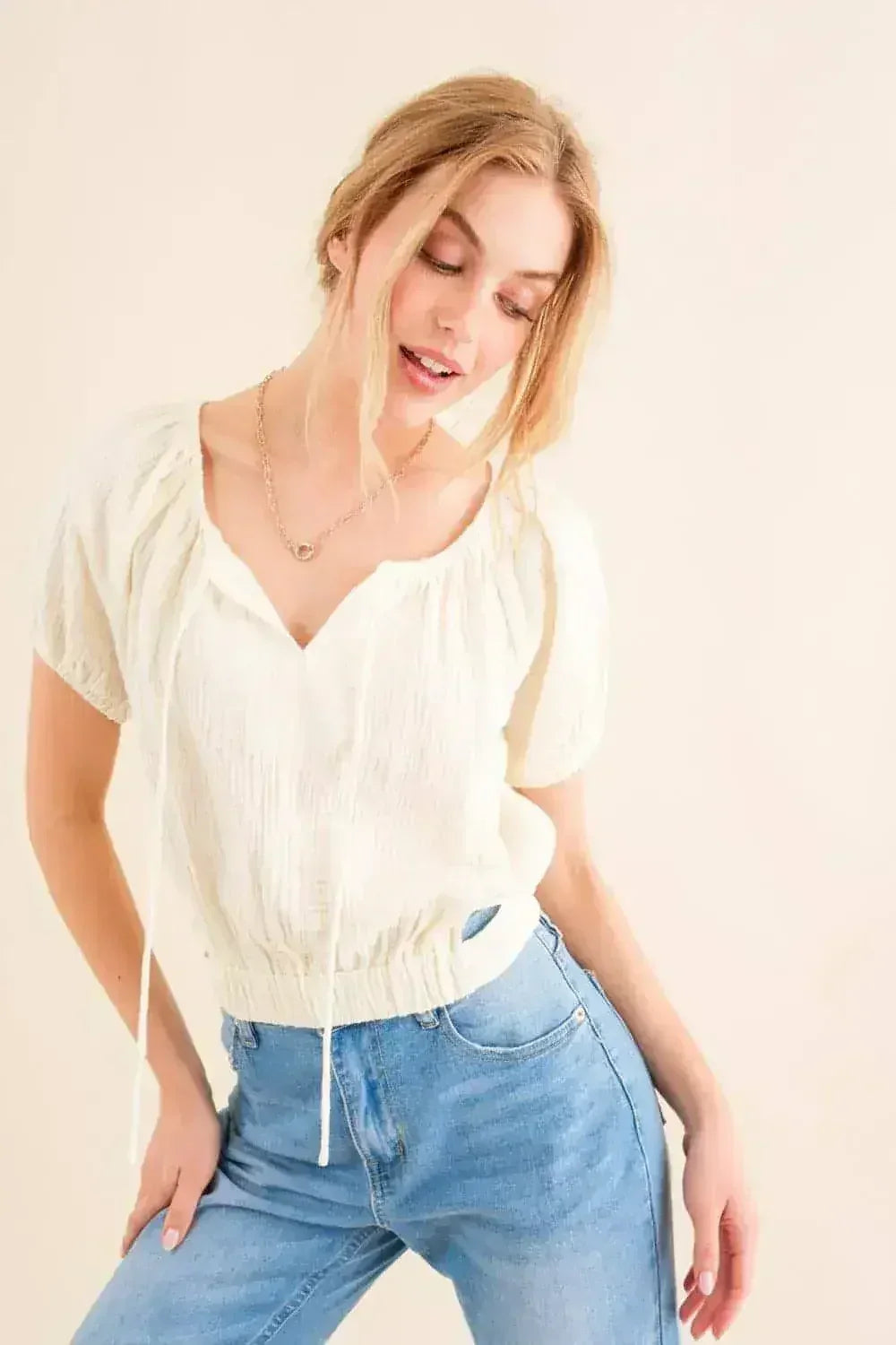 Back Tie Cropped Blouse - Adjustable Women's Top | Femstylo