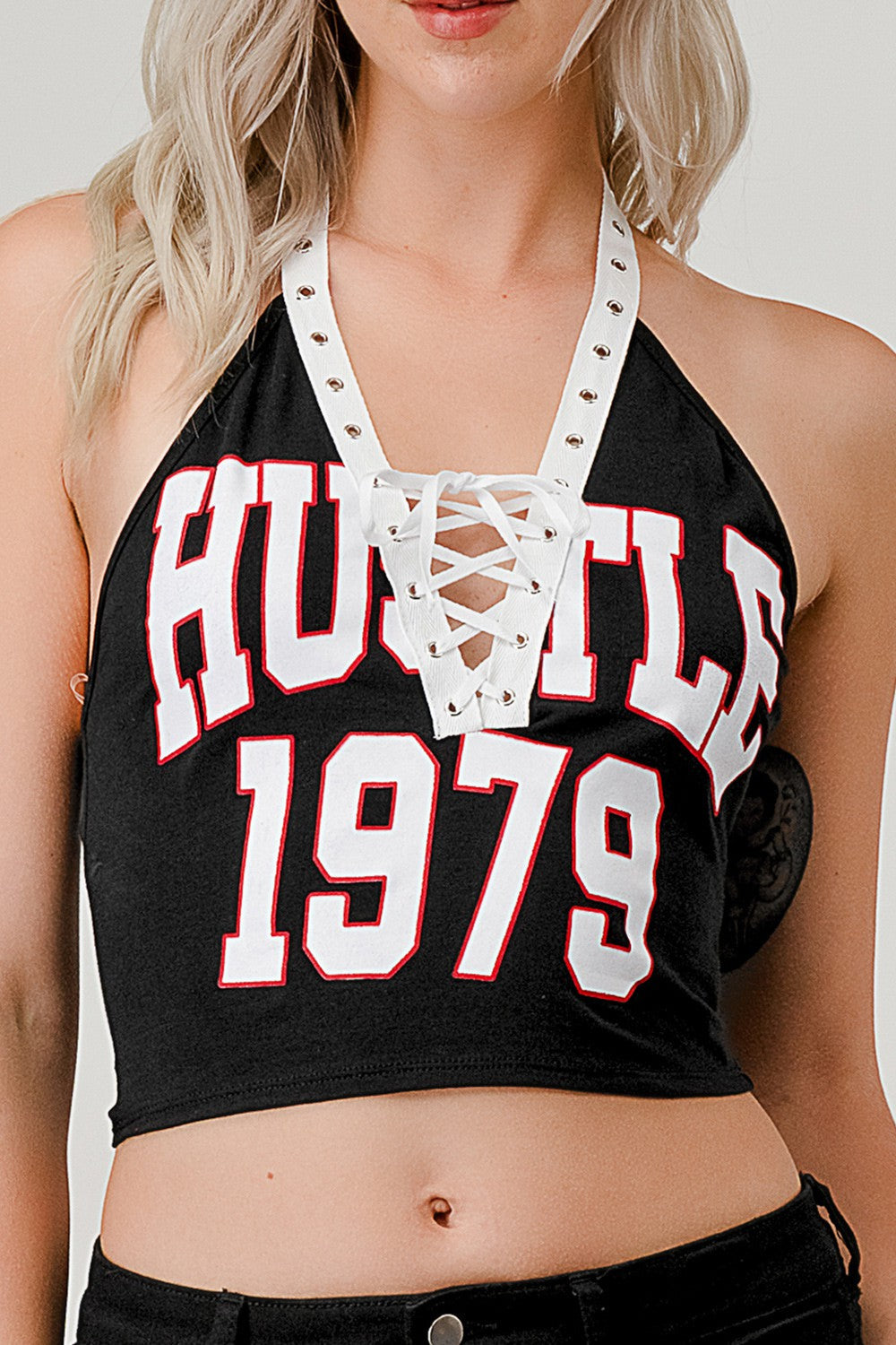 Hustle Hard Lace Up Detail Halter Top