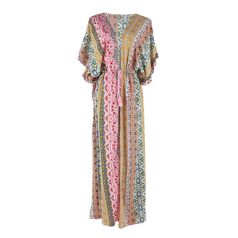 Rayon Printed Beach Jacket Vacation Loose Mid Length Sun Protection Cardigan Bikini Swimsuit Outwear Blouse