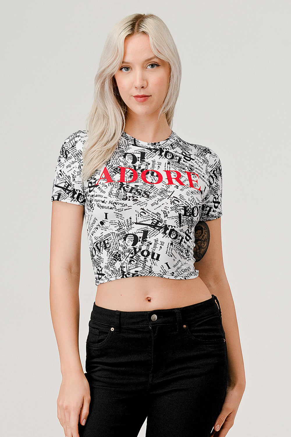 Adore Graphic Crop Top" - "Love Me Tee