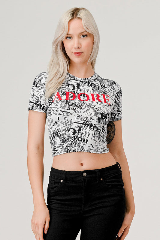 Adore Graphic Crop Top" - "Love Me Tee