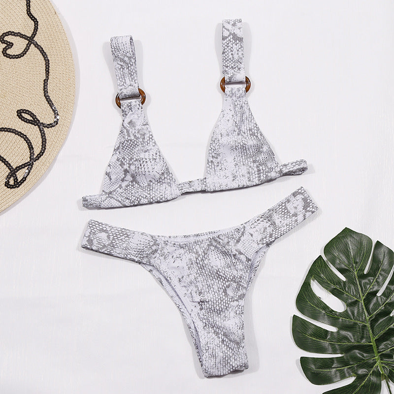 Swimwear Snakeskin Split Low Waist Swimsuit Bikini Bikini