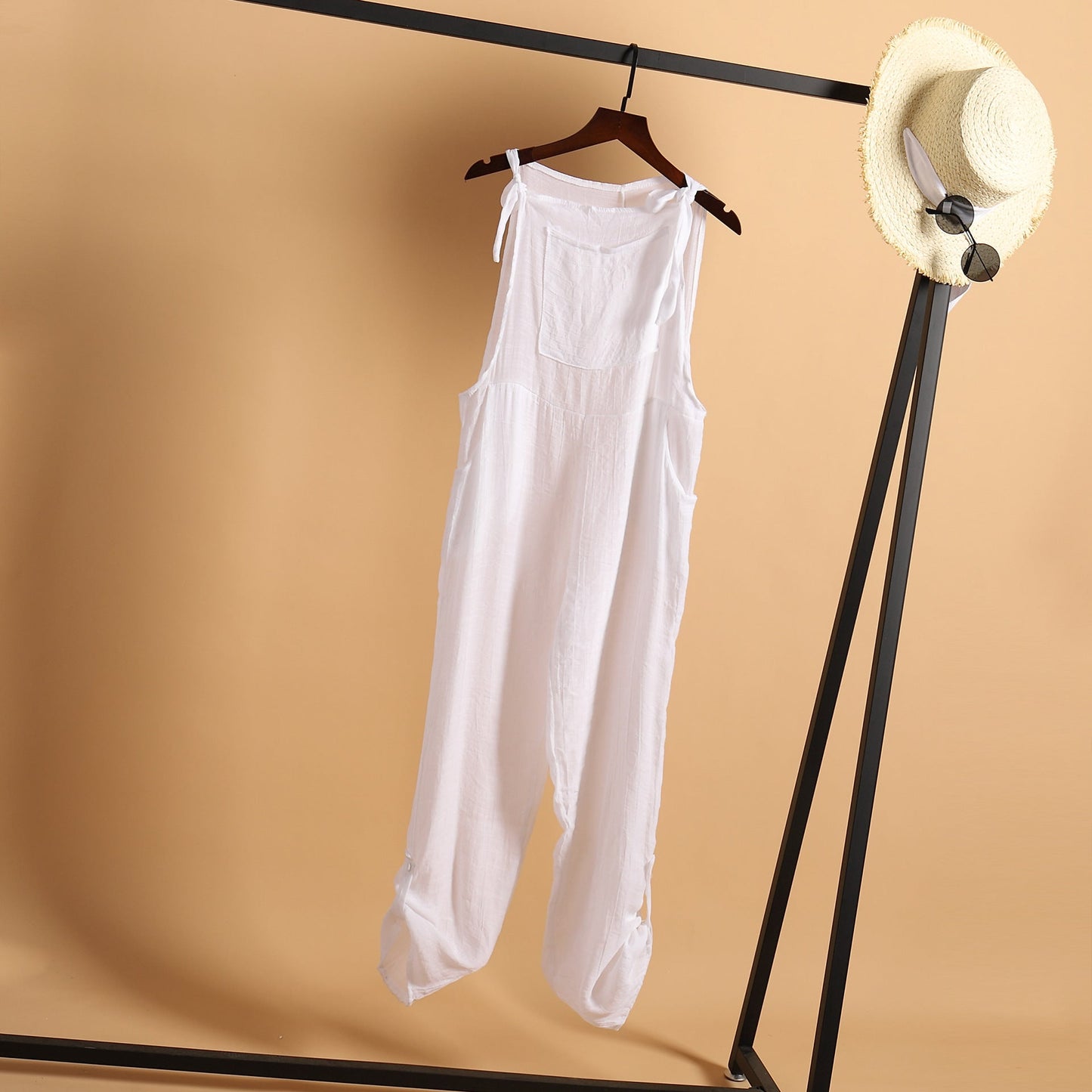 Autumn Casual Beach Trousers Solid Color Wide Leg Jumpsuit Playsuit Women
