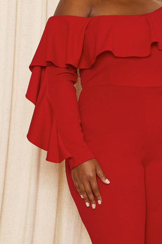 Reign Ruffle One Shoulder Plus Size Jumpsuit