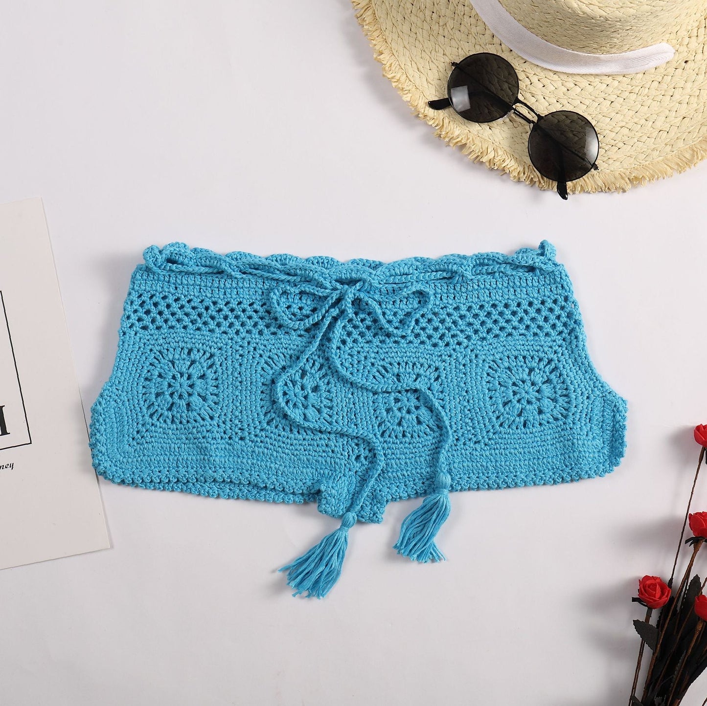 Beach Boyshorts Solid Color Women Sexy Bikini Swimming Trunks Crochet hook