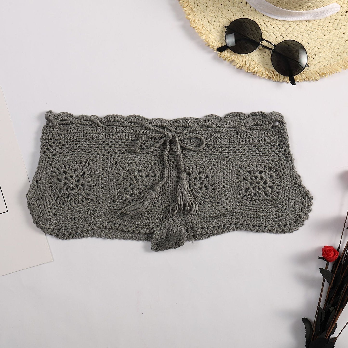 Beach Boyshorts Solid Color Women Sexy Bikini Swimming Trunks Crochet hook