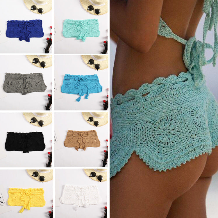 Beach Boyshorts Solid Color Women Sexy Bikini Swimming Trunks Crochet hook