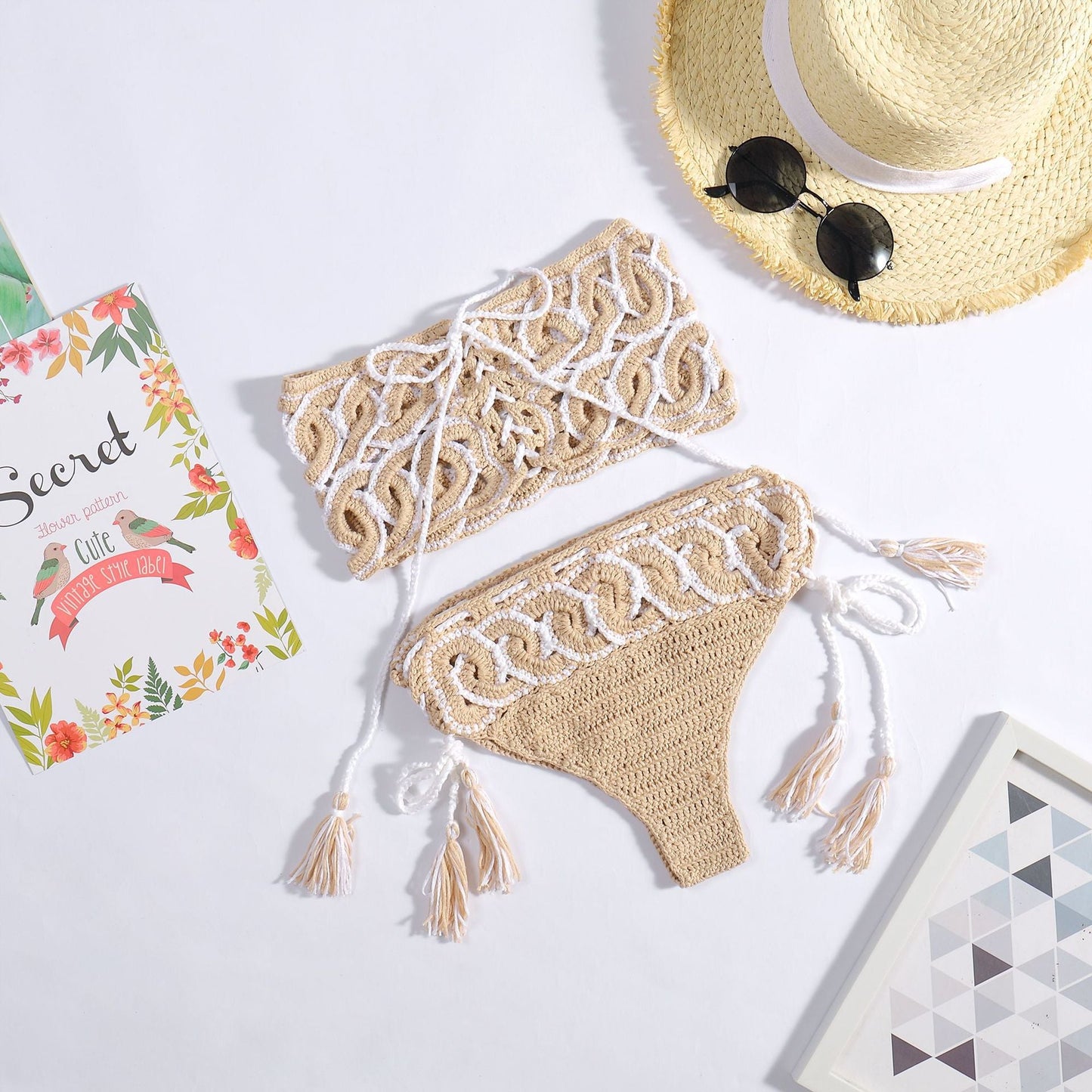 Summer Hand Crocheting Bikini Split Set Handmade Knitted Sexy Hollow Out Cutout Swimsuit for Women Crochet hook