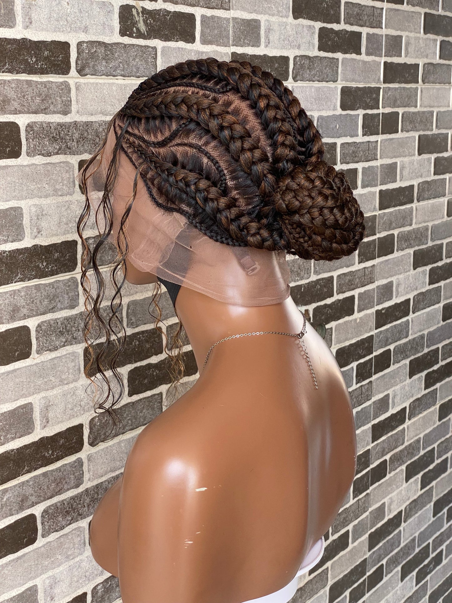 Feeding braid Wig, Human Hair Curls, Color 1B/30 Swiss Full Lace - Janiece