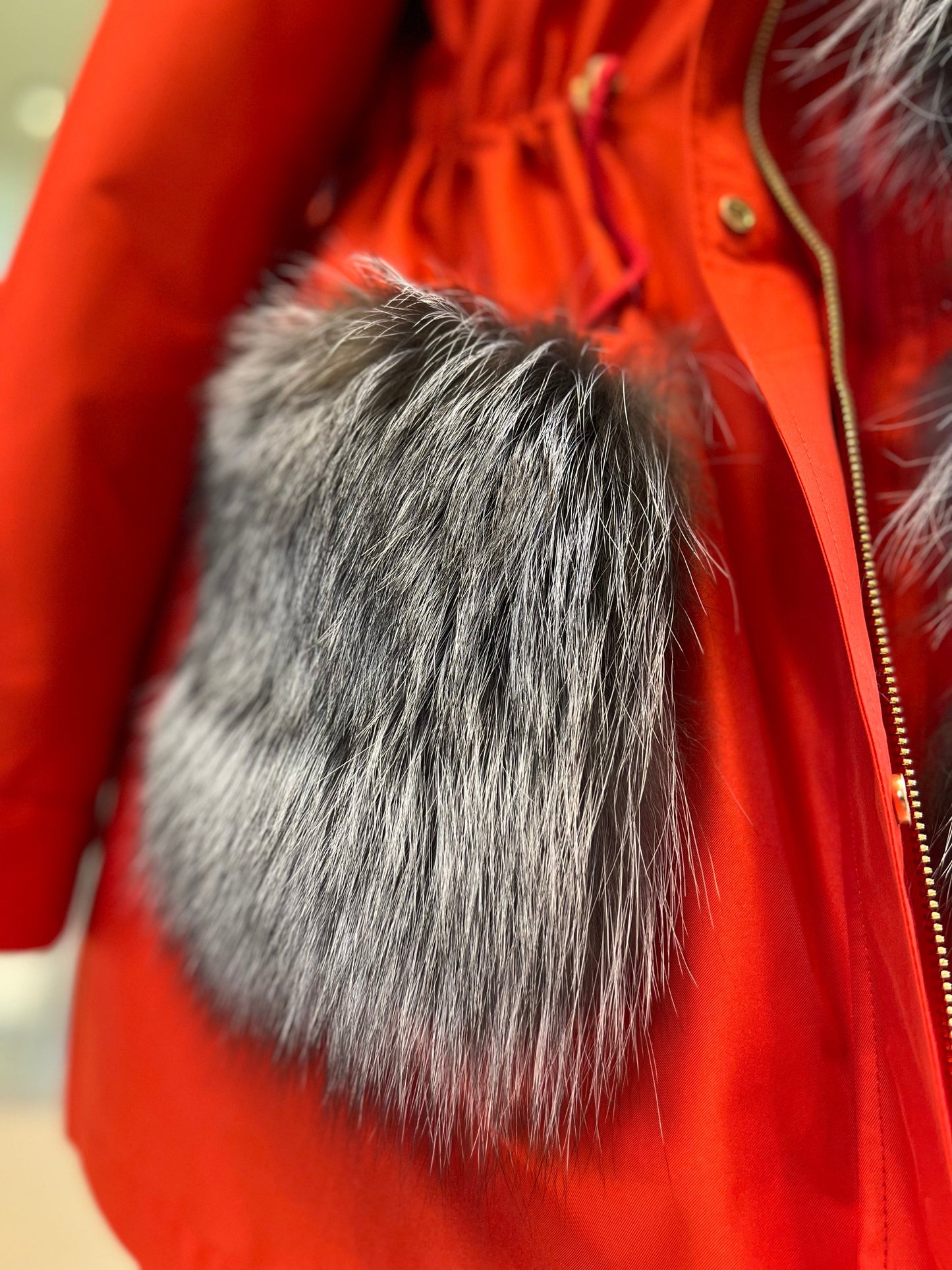 Genuine Silver Fox Fur Rabbit Fur Insulated Parka