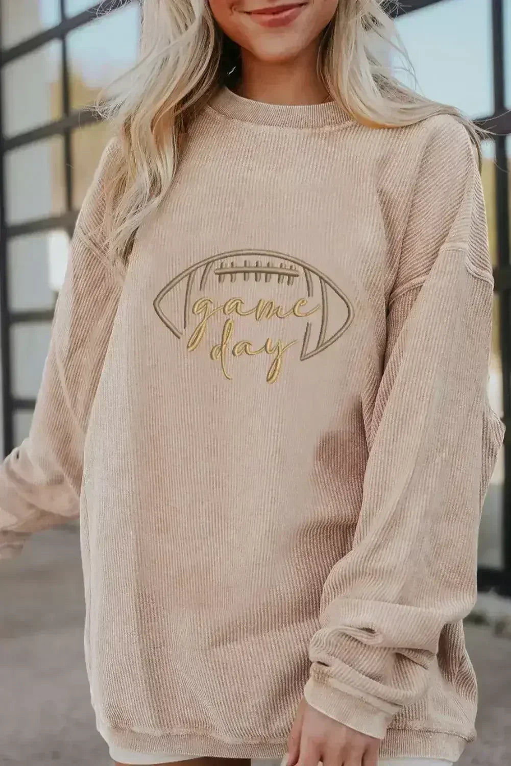 Apricot Football Graphic Sweatshirt – Drop Shoulder & Game Day Style | Femstylo