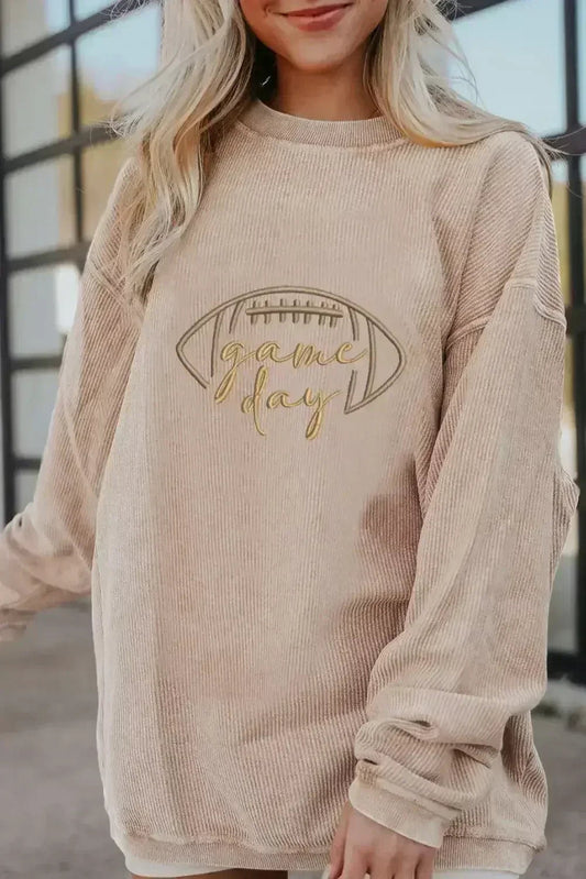 Apricot Football Graphic Sweatshirt – Drop Shoulder & Game Day Style | Femstylo