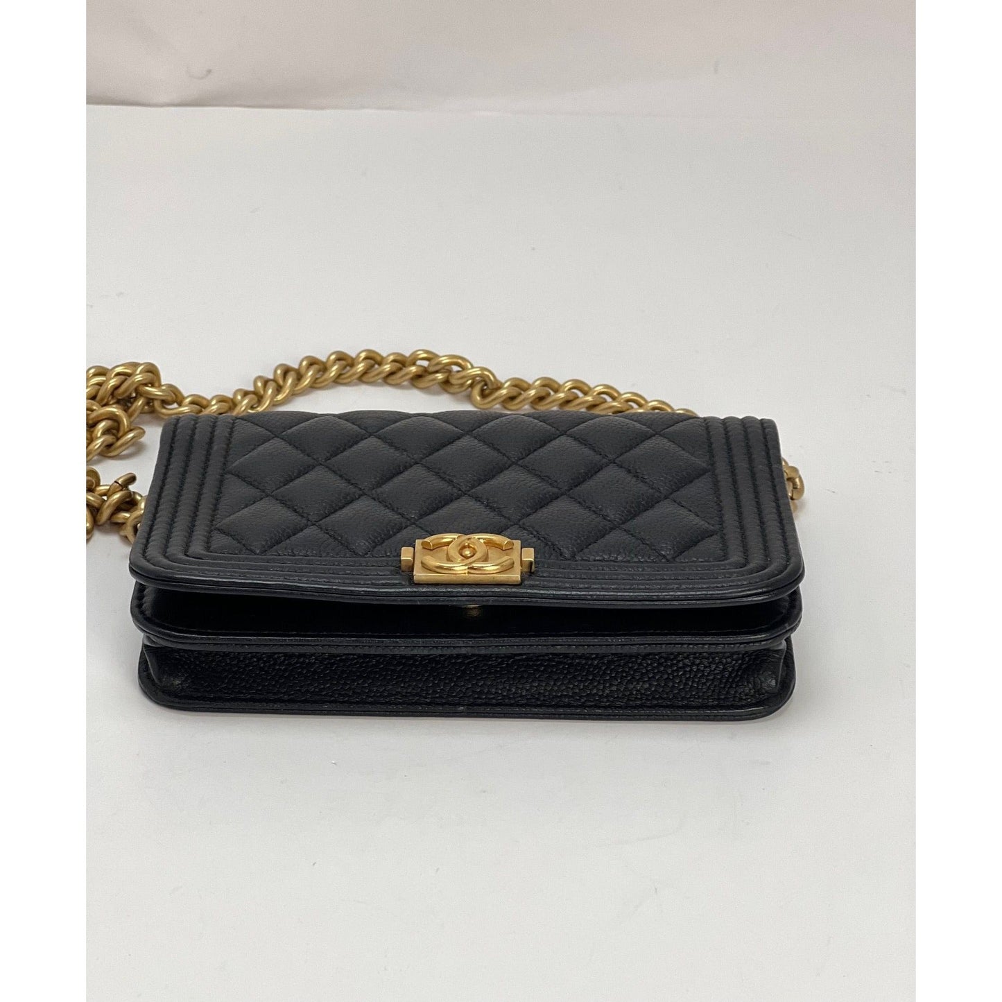Chanel Caviar Quilted Mini Boy Clutch Wallet on a Chain Black